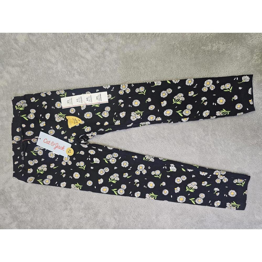 New Cat And Jack Girls Daisy Print Leggings Reinforced Knee Black Size XS (4/5)